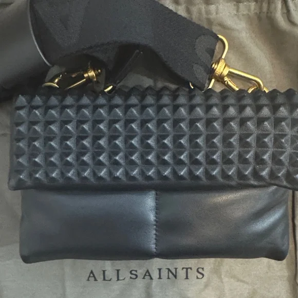 All Saints Ezra Stud Black Leather Crossbody bag - Picture 4 of 10